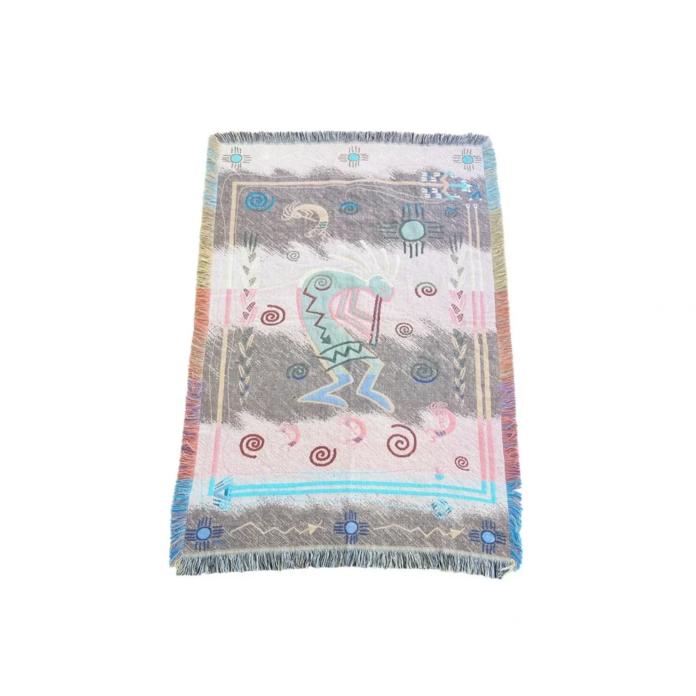 Southwestern Kokopelli Tapestry Fringe Throw Blanket 67
